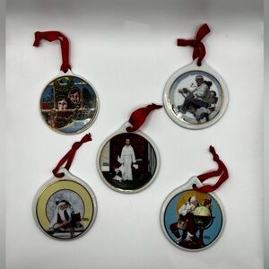 Vintage Lot of 5 Norman Rockwell Christmas ornaments Santa double sided